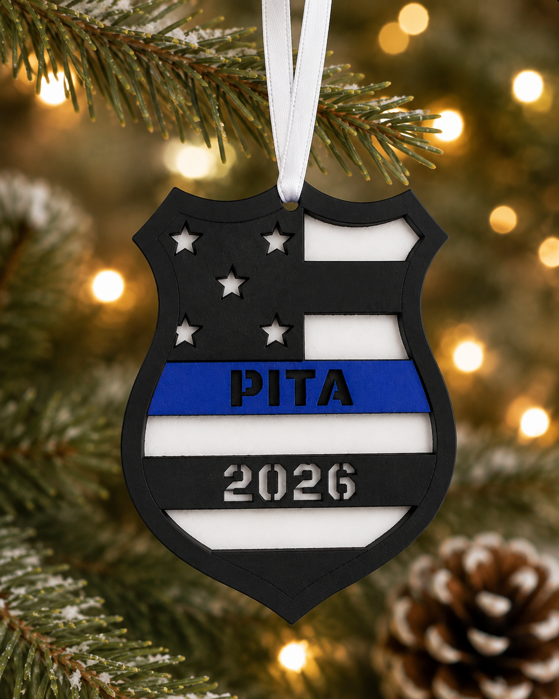 Personalized Thin Blue Line Police Officer Badge Ornament