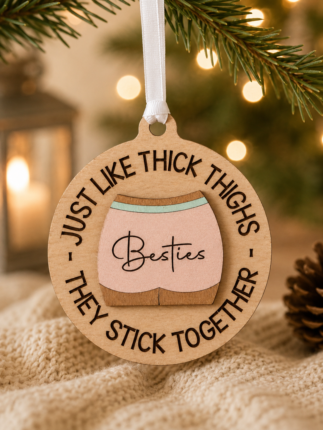Besties Ornament – Just Like Thick Thighs, They Stick Together