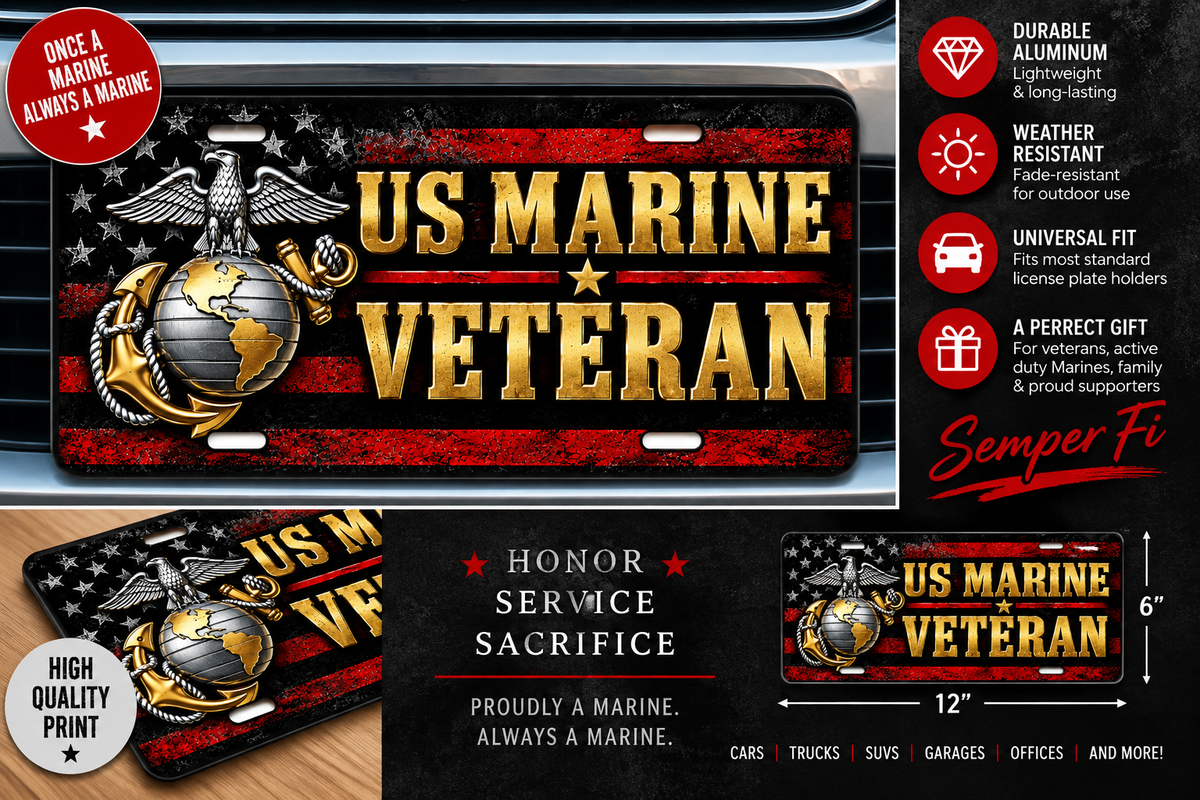 U.S. Marine Veteran Decorative License Plate – 12" x 6"