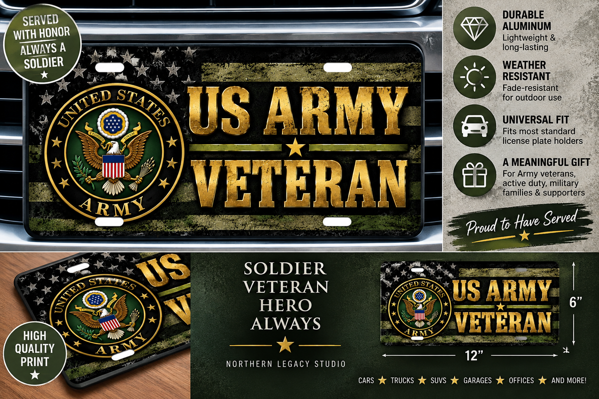 US Army Veteran License Plate – 12" x 6"