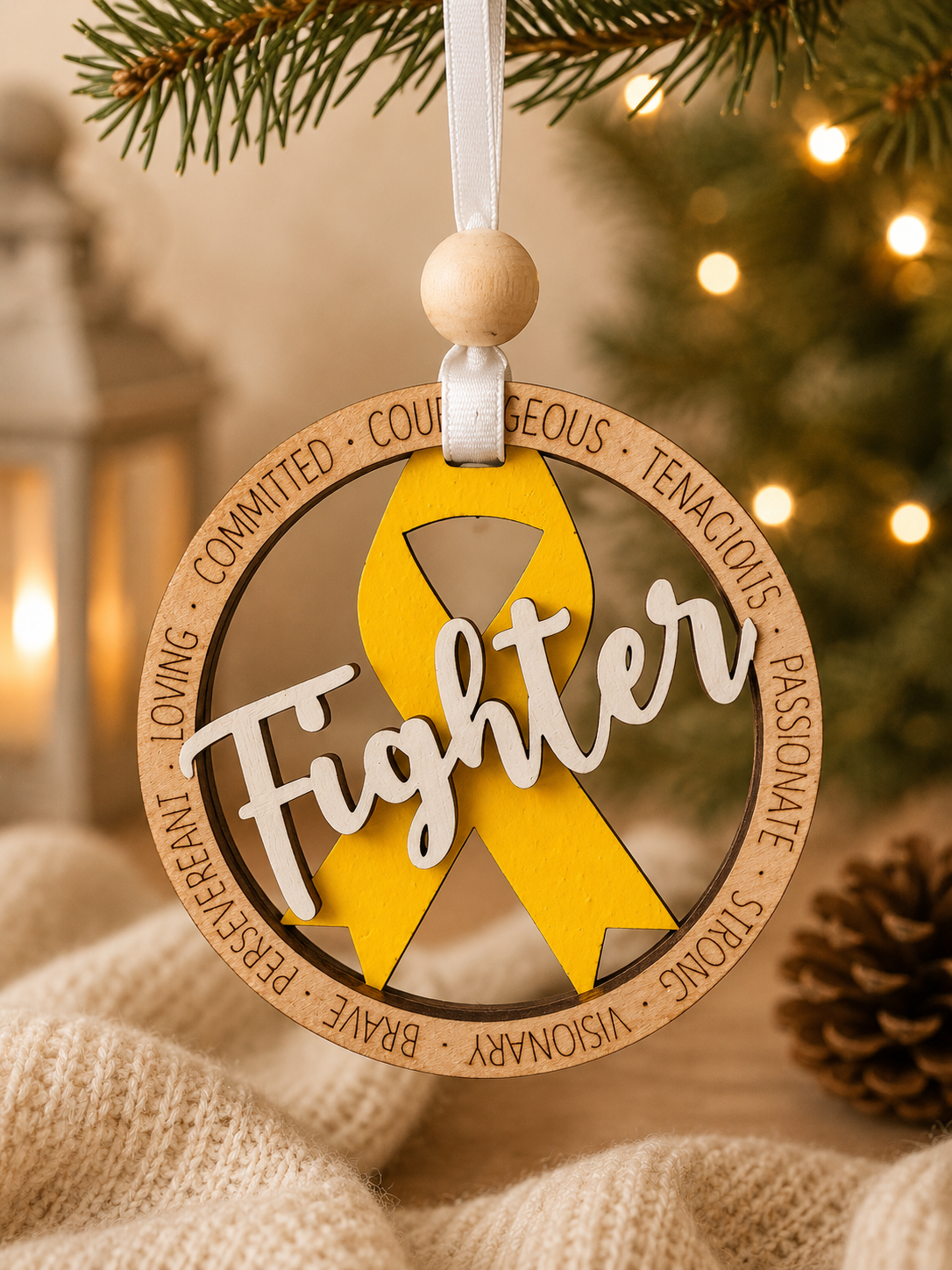 Cancer Fighter Awareness Survivor Ribbon Ornament