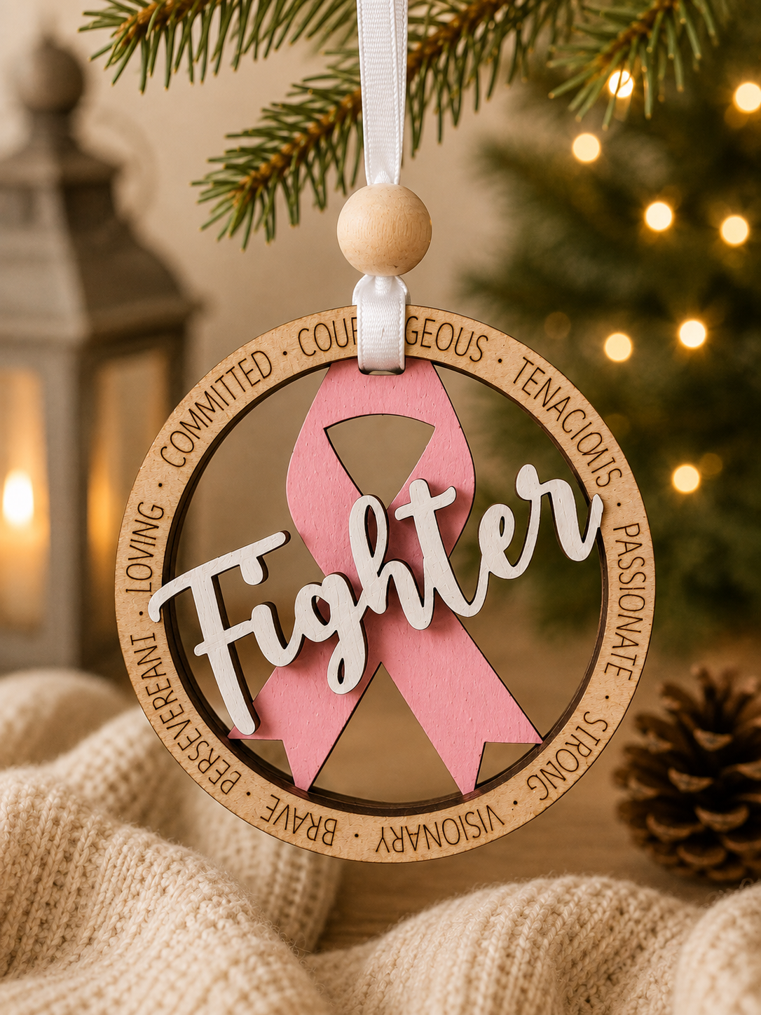 Cancer Fighter Awareness Survivor Ribbon Ornament