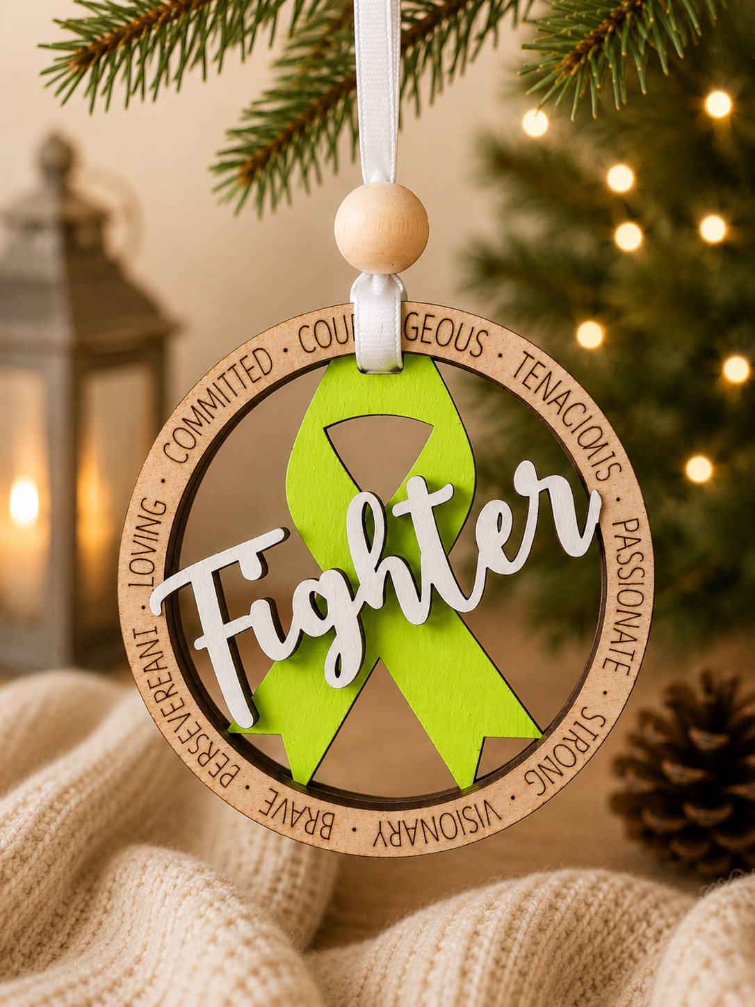 Cancer Fighter Awareness Survivor Ribbon Ornament