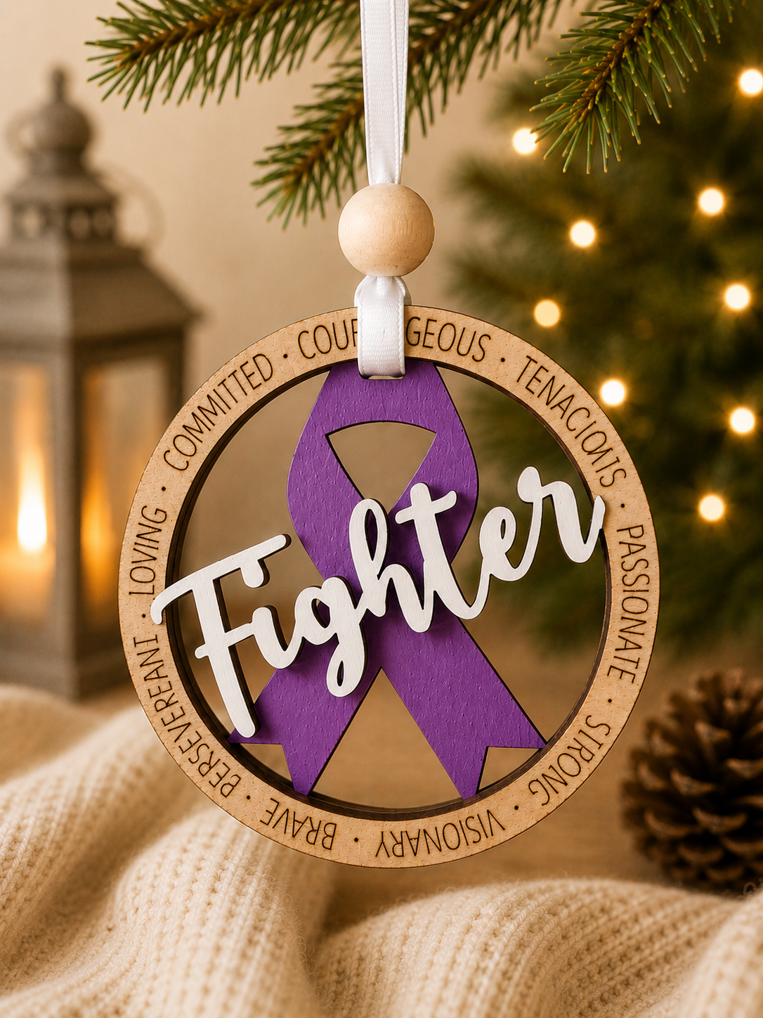 Cancer Fighter Awareness Survivor Ribbon Ornament