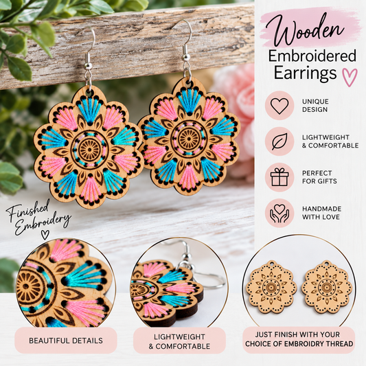 DIY Wooden Embroidery Earrings - Design 1