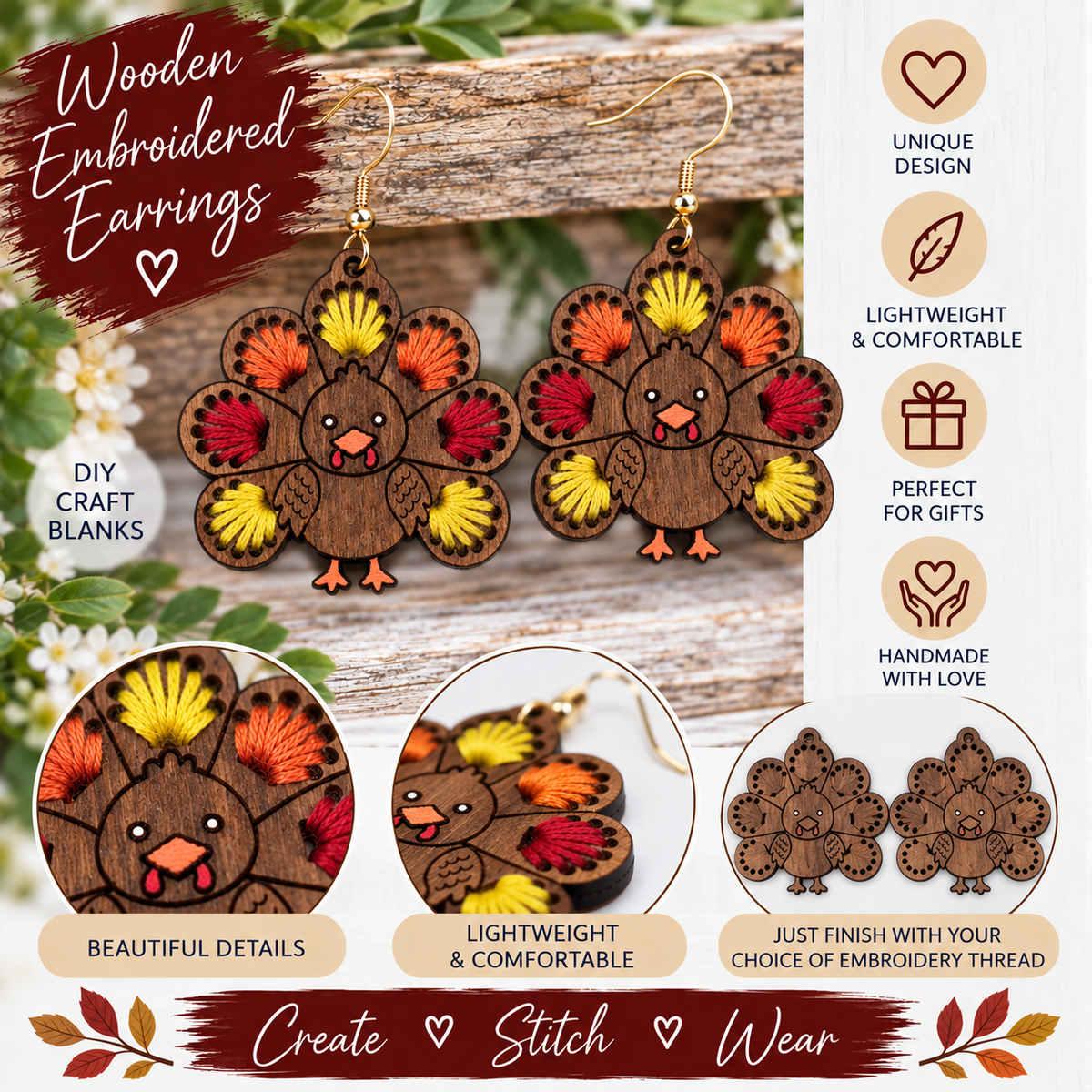 DIY Wooden Embroidery Earrings - Turkey