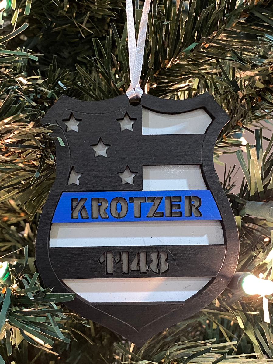 Personalized Thin Blue Line Police Officer Badge Ornament