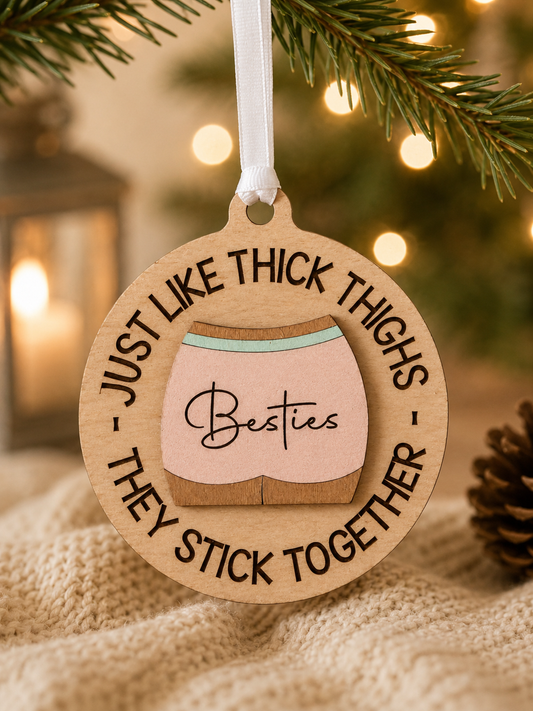Besties Ornament – Just Like Thick Thighs, They Stick Together