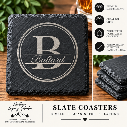 Personalized Monogram Engraved Slate Coaster
