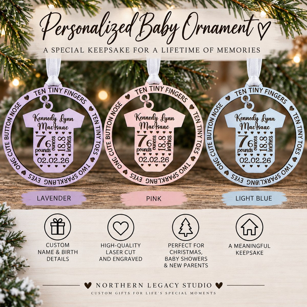 Personalized New Baby Birth Stats Ornament