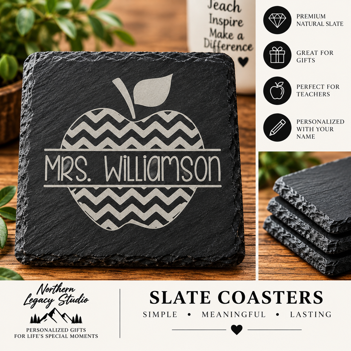 Personalized Teacher Engraved Slate Coaster