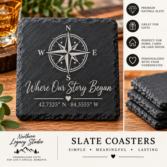 Personalized “Where Our Story Began” Engraved Slate Coaster
