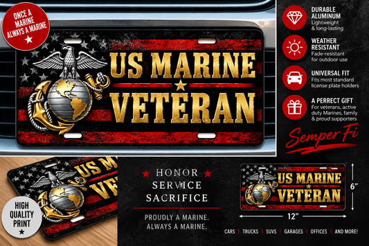 U.S. Marine Veteran Decorative License Plate – 12" x 6"