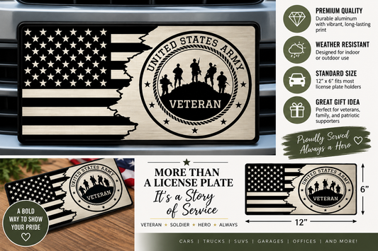 US Army Veteran License Plate – 12" x 6"
