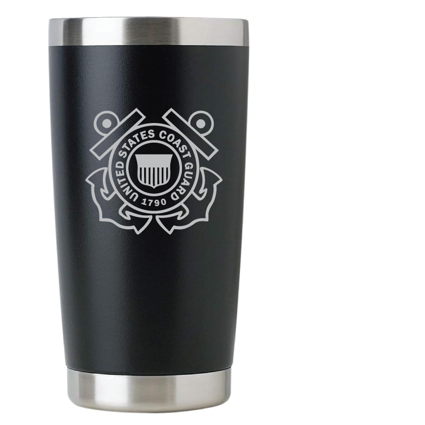 20oz USCG Coast Guard Tumbler – Custom Engraved Stainless Steel Travel Mug (USCG01)