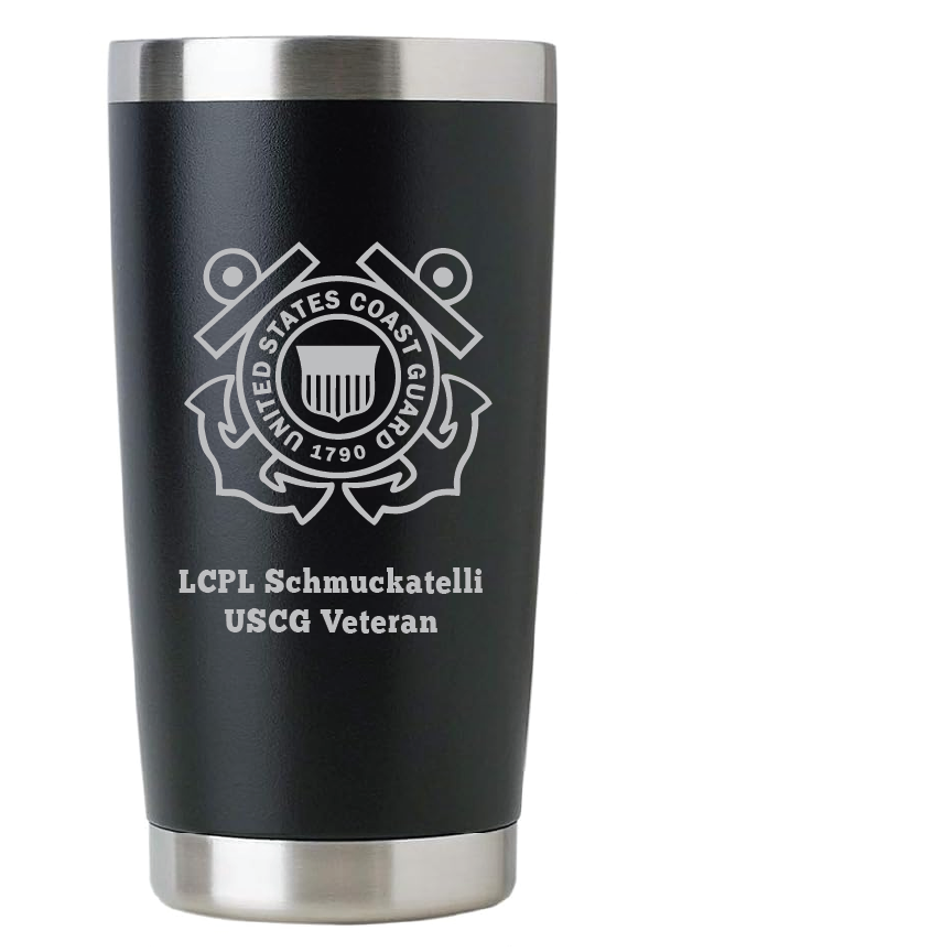 20oz USCG Coast Guard Tumbler – Custom Engraved Stainless Steel Travel Mug (USCG01)