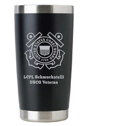 20oz USCG Coast Guard Tumbler – Custom Engraved Stainless Steel Travel Mug (USCG01)