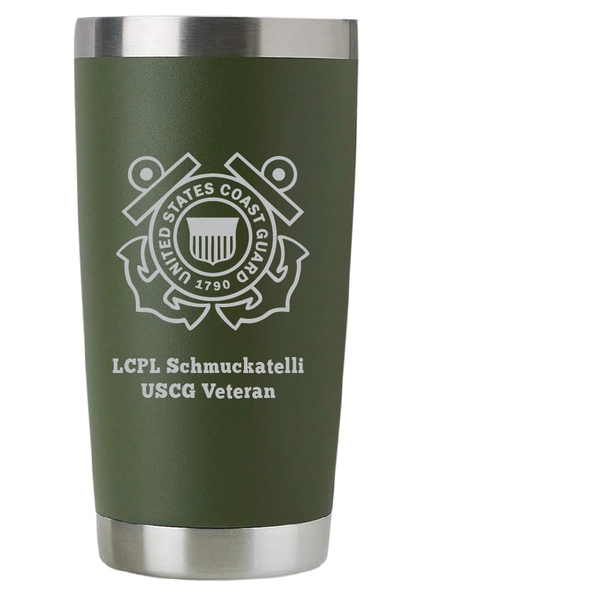20oz USCG Coast Guard Tumbler – Custom Engraved Stainless Steel Travel Mug (USCG01)