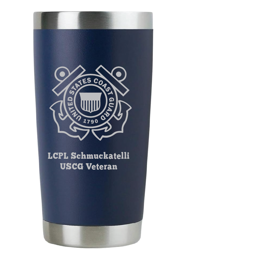 20oz USCG Coast Guard Tumbler – Custom Engraved Stainless Steel Travel Mug (USCG01)