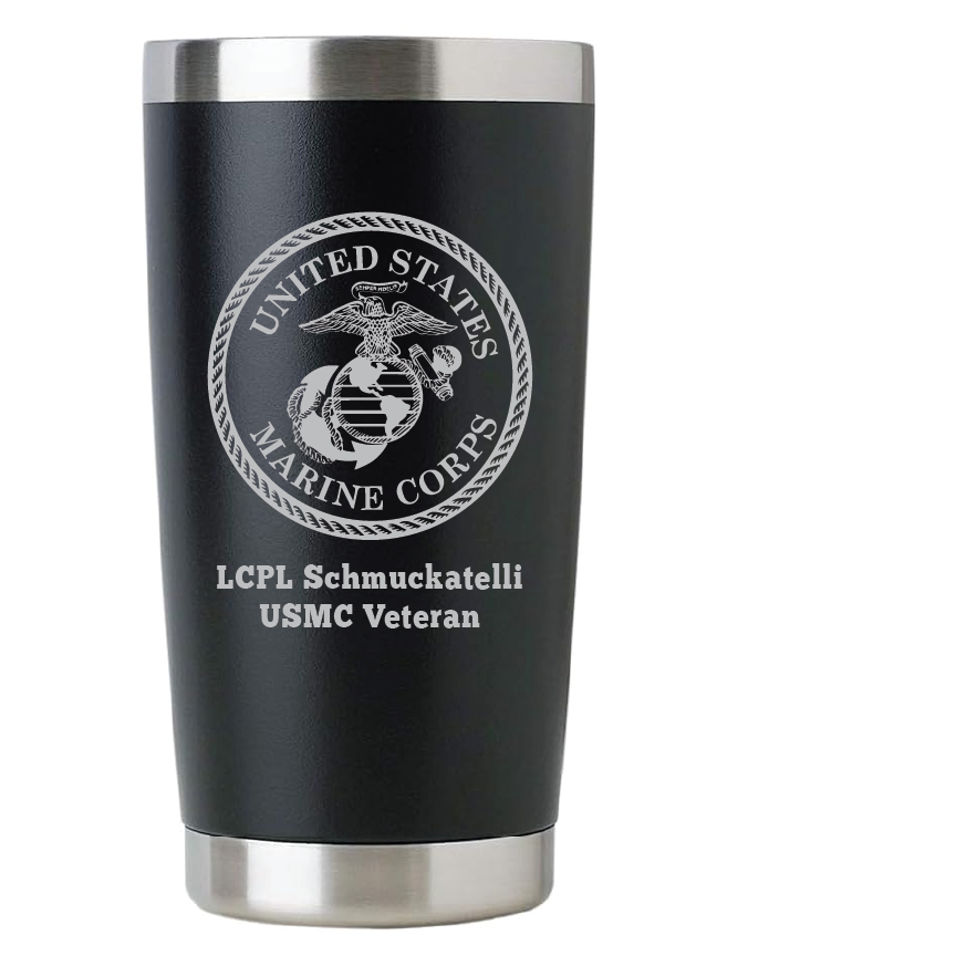 20oz USMC Marine Corps Tumbler – Custom Engraved Stainless Steel Travel Mug (USMC01)