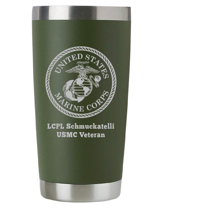 20oz USMC Marine Corps Tumbler – Custom Engraved Stainless Steel Travel Mug (USMC01)