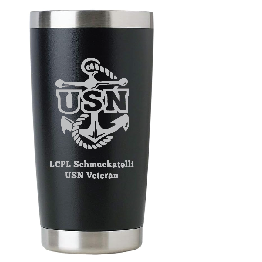 20oz USN Navy Tumbler – Custom Engraved Stainless Steel Travel Mug (USN01)